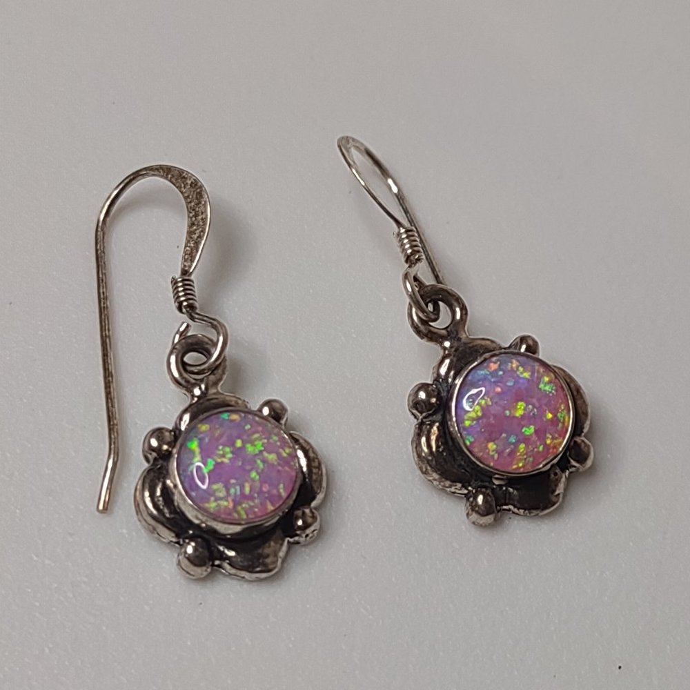 Vintage 925 Sterling Silver Beautiful Pink Dangle Earrings
